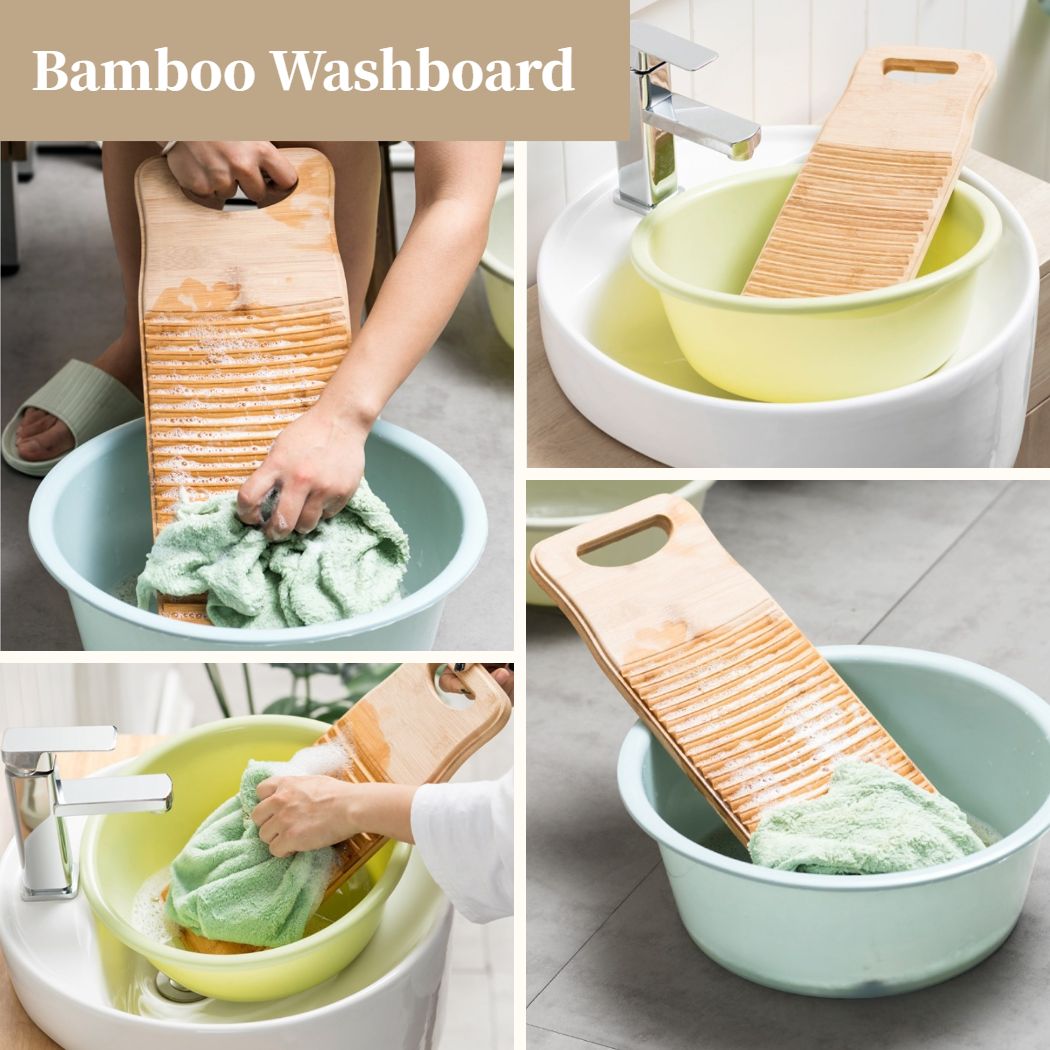 Natural Bamboo Washboard for Laundry, Bamboo Hand Washing Board